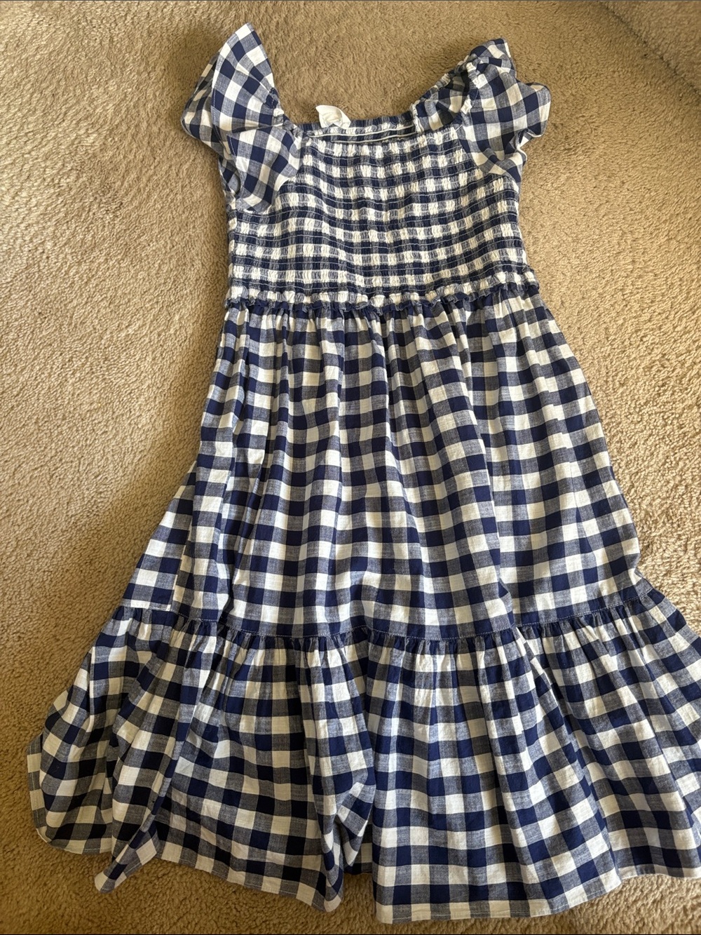 Crewcuts Navy and White Gingham Smocked Tier Dress